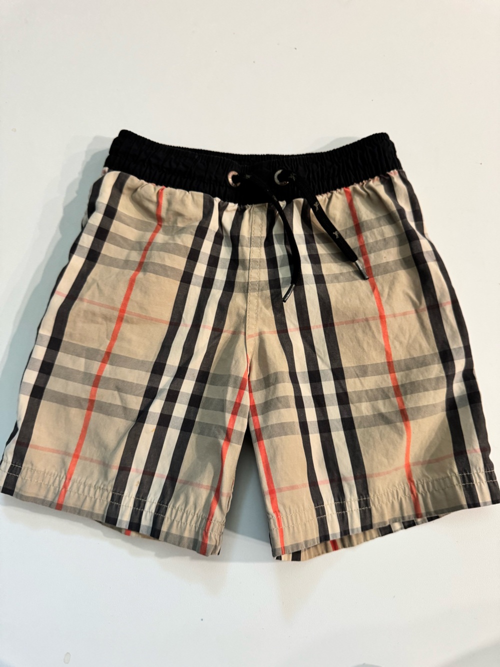 Burberry Beige Plaid Kids Drawstring Shorts with Black Waistband size 2